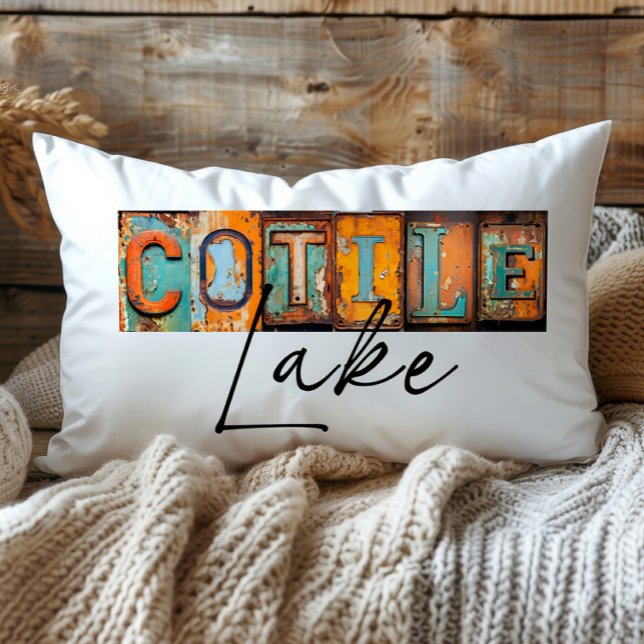Coussin Rectangle État de Louisiane du lac Cotile en métal rustique (Créateur téléchargé)