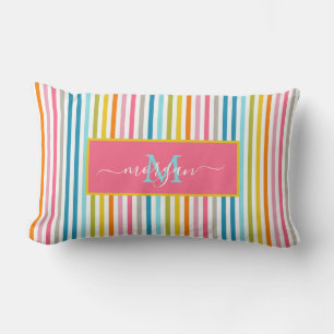 Coussin Rectangle Été Arc en ciel rayures Monogramme Script