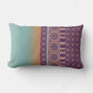 Coussin Rectangle Ethnique Boho Motif Mix Ombre Purple Turquoise