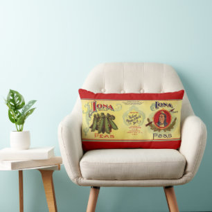 Coussin Rectangle Étiquette de canette de légumes vintage, petits po