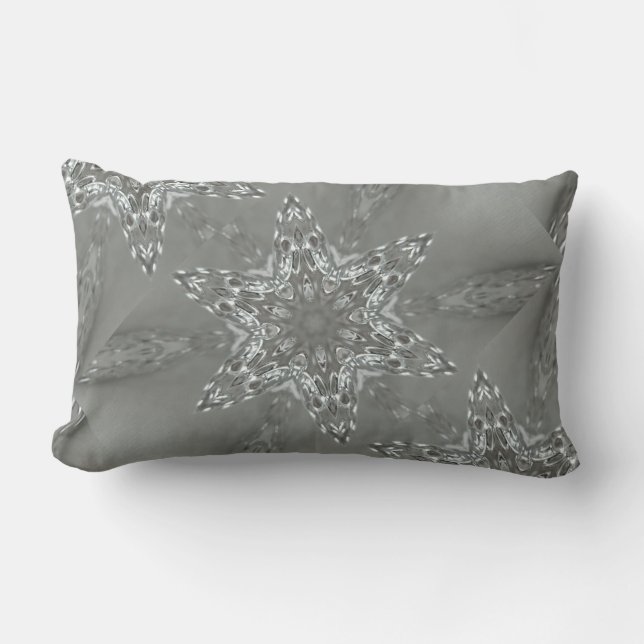 Coussin Rectangle Étoile kaléidoscopique décorative gris argent anti (Recto)