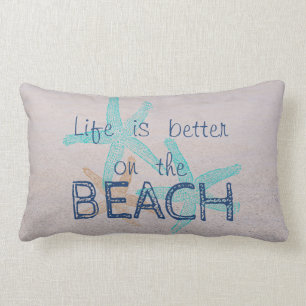 Coussin Rectangle Étoiles de mer, La vie est meilleure sur la plage,