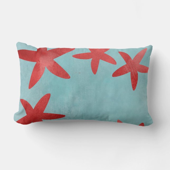 Coussin Rectangle Étoiles de mer rouges et bleues (Recto)