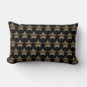Coussin Rectangle Etoiles Motif Black Gold Look Elegant Noël