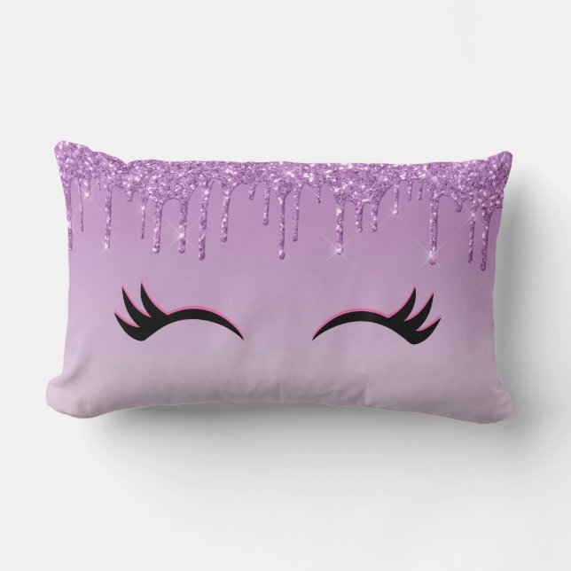 Coussin Rectangle Eyelashes rose et noir élégant sur Parties scintil (Recto)