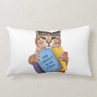 Coussin Rectangle Facilement Distrait Par Chats _ Livres Livre Chat 