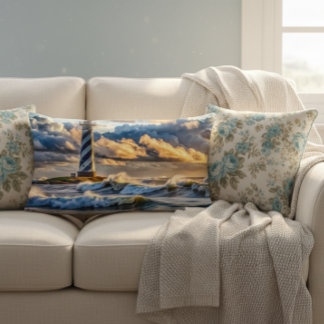 Coussin Rectangle Faisceau du phare spectaculaire avec des vagues or