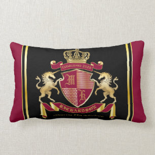 Coussin Rectangle Faites votre propre blason Red Gold Unicorn Emblem