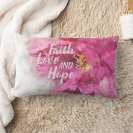 Coussin Rectangle Faith Love & Hope Pink Floral
