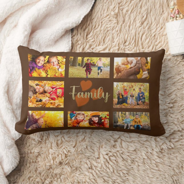 Coussin Rectangle Famille 8 Photo Automne Brown Gold Hearts (Couverture)
