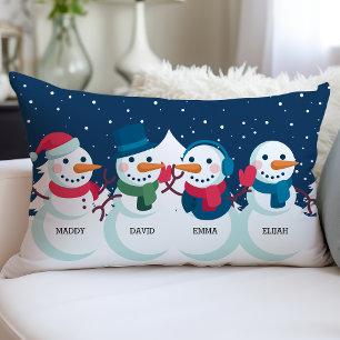 Coussin Rectangle Famille de bonhomme de neige Noël Nom personnalisé