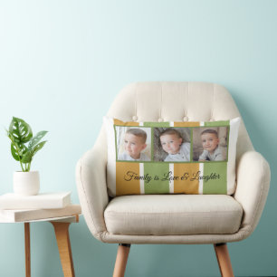 Coussin Rectangle Famille de collage de photos en or vert et blanc r
