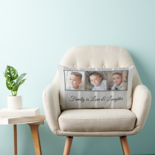 Coussin Rectangle Famille de collage de photos gris rayé