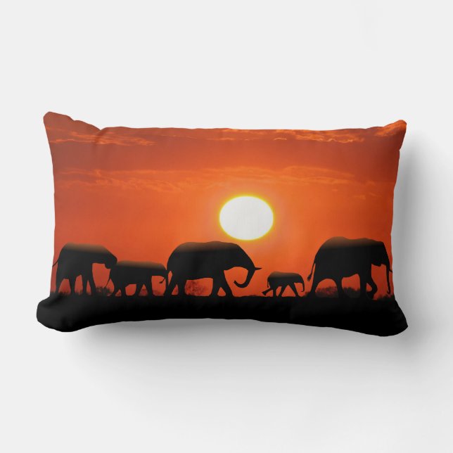 Coussin Rectangle Famille d'éléphants et tissu de boue africaine (Recto)