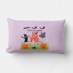 Coussin Rectangle Fantôme/Corbeau survolant le Manoir Hanté