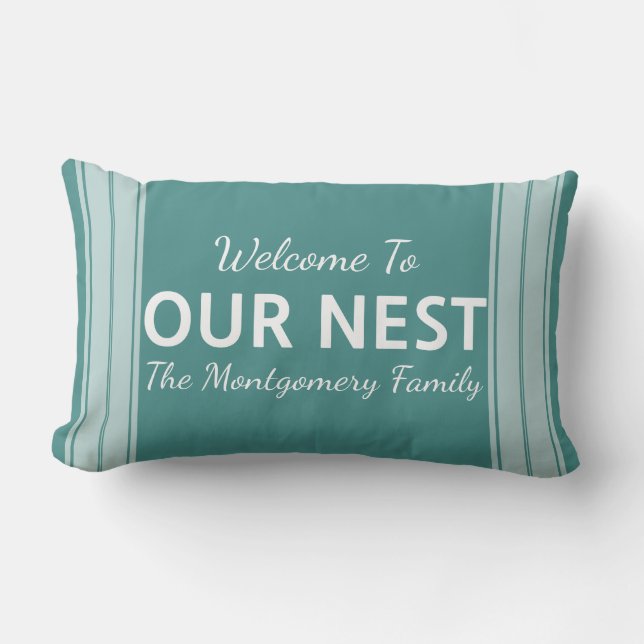 Coussin Rectangle Farmhouse Pays Bienvenue À Notre Nid Nom De Famill (Recto)