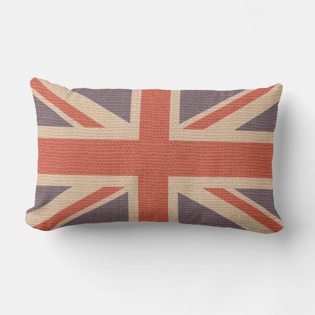 Coussin Rectangle Faux Burlap Jute Linen Look UK Drapeau (Recto)