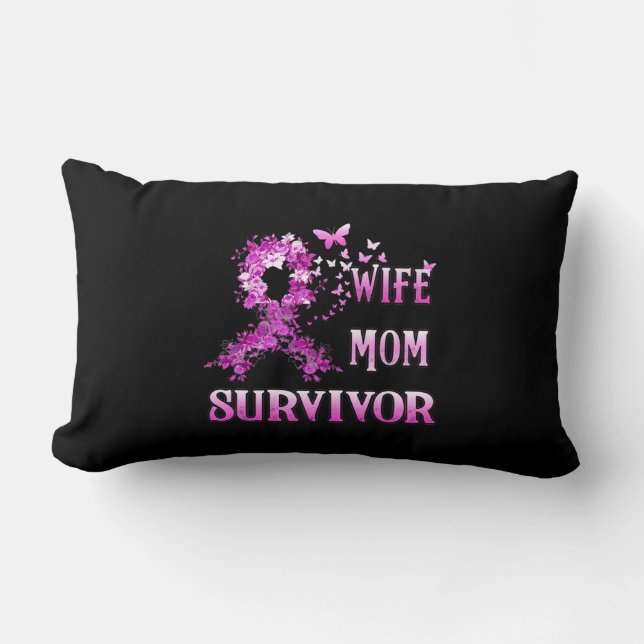 Coussin Rectangle Femme Maman Survivante Conscience du cancer du sei (Recto)
