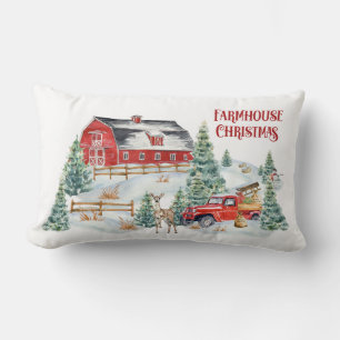 Coussin Rectangle Ferme Noël Grange et Camion Snow Scene
