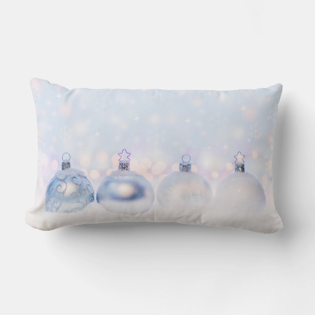 Coussin Rectangle Festif boules de Noël en argent sur la neige (Recto)