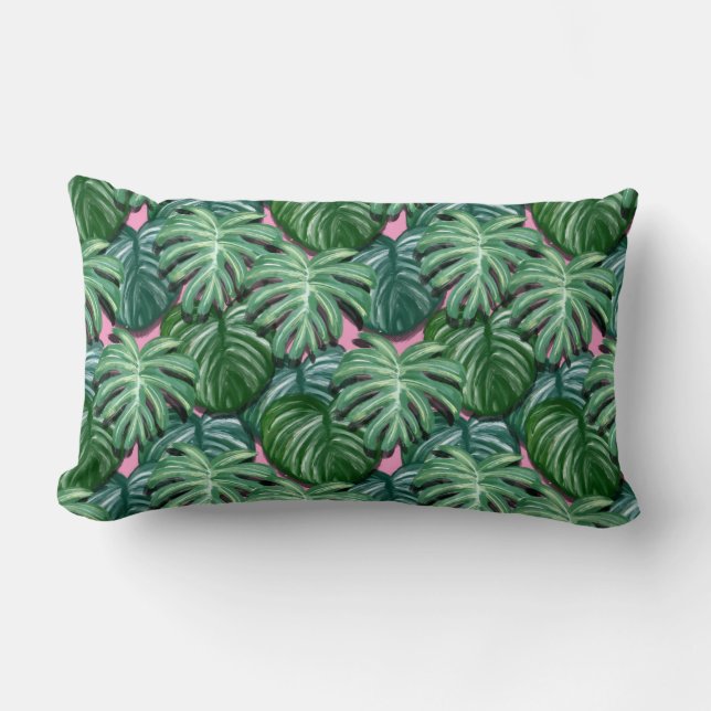 Coussin Rectangle Feuillage Feuille tropical vert & vert (Recto)