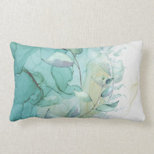 Coussin Rectangle Feuillage vert de mer et encre Turquoise Mystique