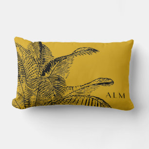 Coussin Rectangle Feuille de moutarde jaune et noire   Monogramme