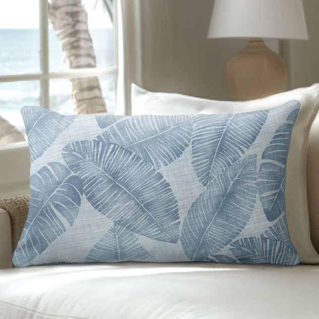 Coussin Rectangle Feuille de palme bleue (Créateur téléchargé)
