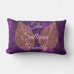 Coussin Rectangle Feuille d'or d'automne sur Satin violet violet