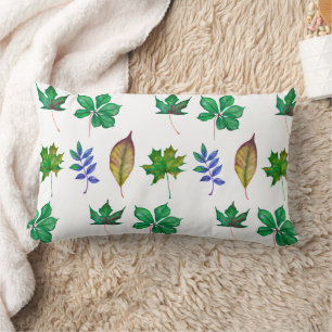 Coussin Rectangle Feuilles d'aquarelle vert et bleu