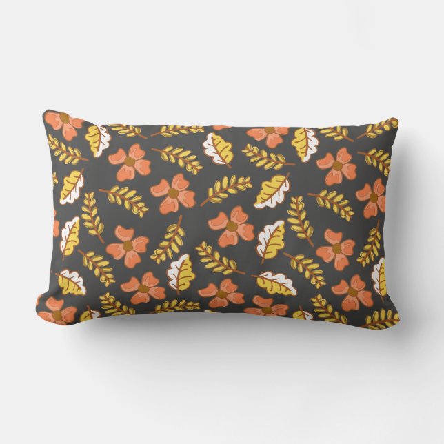 Coussin Rectangle Feuilles d'automne en chute chaude avec fleurs (Recto)