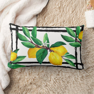 Coussin Rectangle Feuilles de citron Citron Jaune Vert Feuille Ligne