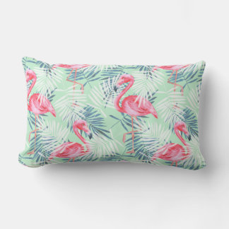 Coussin Rectangle Feuilles de palmiers et flamants roses