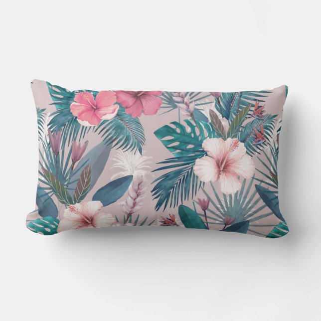 Coussin Rectangle Feuilles et fleurs tropicaux (Recto)