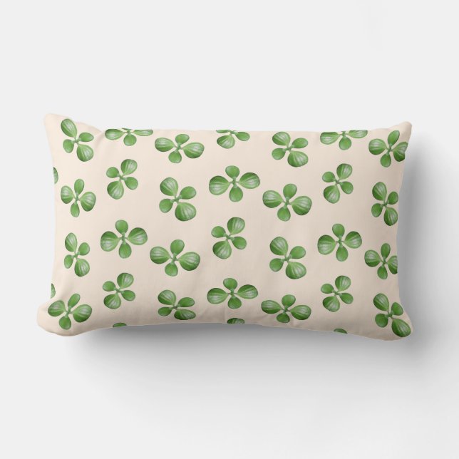 Coussin Rectangle Feuilles succulents verts sur beige clair (Recto)