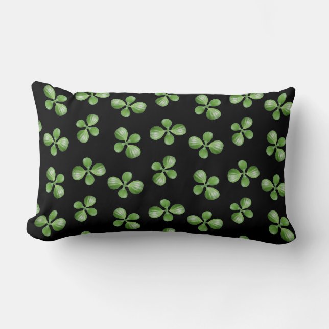 Coussin Rectangle Feuilles succulents verts sur noir (Recto)