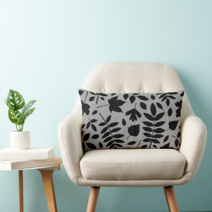 Coussin Rectangle Feuilles tombés Lg Motif noir sur gris