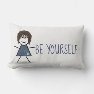 Coussin Rectangle Fille bâton dans une robe en denim avec citation