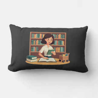 Coussin Rectangle Fille Confortable sur une Étagère de Livres