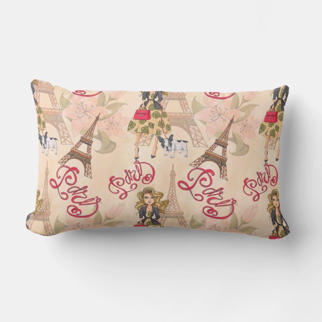 Coussin Rectangle Fille de mode dans le motif de Paris (Recto)