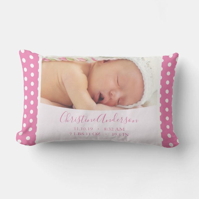 Coussin Rectangle Fille de nouveau-né avec statistiques de naissance (Recto)