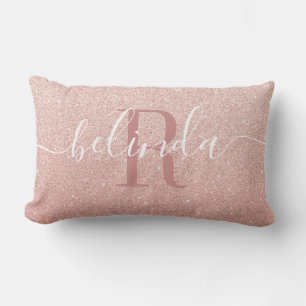 Coussin Rectangle Fille Rose Gold Blush rose Monogramme Nom Throw Pi
