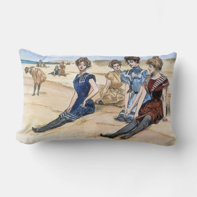 Coussin Rectangle Filles de Gibson sur la plage, 1900 (Recto)