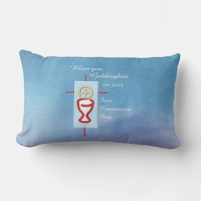 Coussin Rectangle Filleule, Première Communion, Turquoise (Recto)