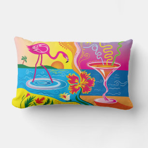 Coussin Rectangle Flamant Rose et Cocktail d'Été