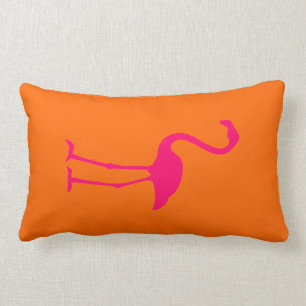Coussin Rectangle Flamant rose rose vif sur orange