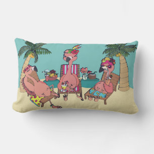 Coussin Rectangle Flamants roses drôles sur l'illustration tropical