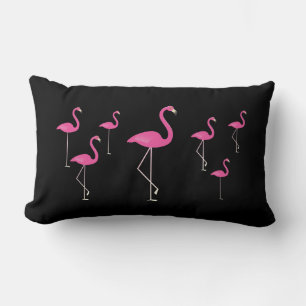 Coussin Rectangle Flamants roses en noir