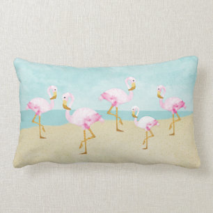 Coussin Rectangle Flamants roses roses d'aquarelle sur la plage