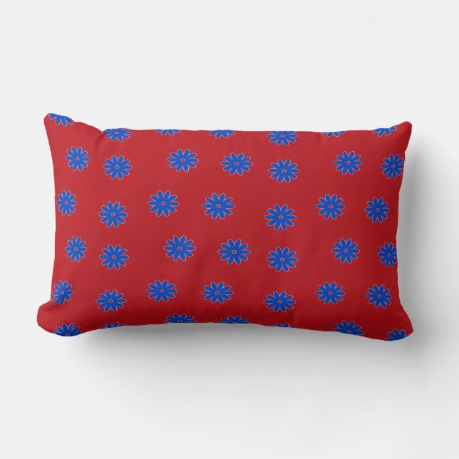 Coussin Rectangle Fleur bleue sur rouge (Recto)